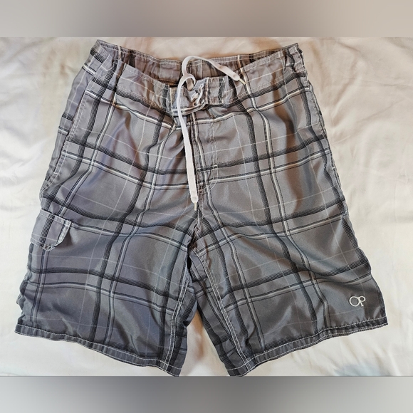 OP Other - Op Mens Gray And White Ombre Drawstring Tie Waist Swim Trunks Size Medium